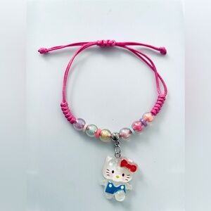 Pink Beaded Bracelet with Cute Cat Charm